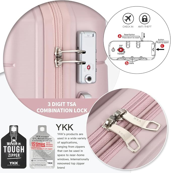 Somago Luggage Sets and Packing Cube Travel Set Lightweight Hardside Polypropylene Suitcases with Double Spinner Wheels and TSA Lock,Nude Pink - Image 3