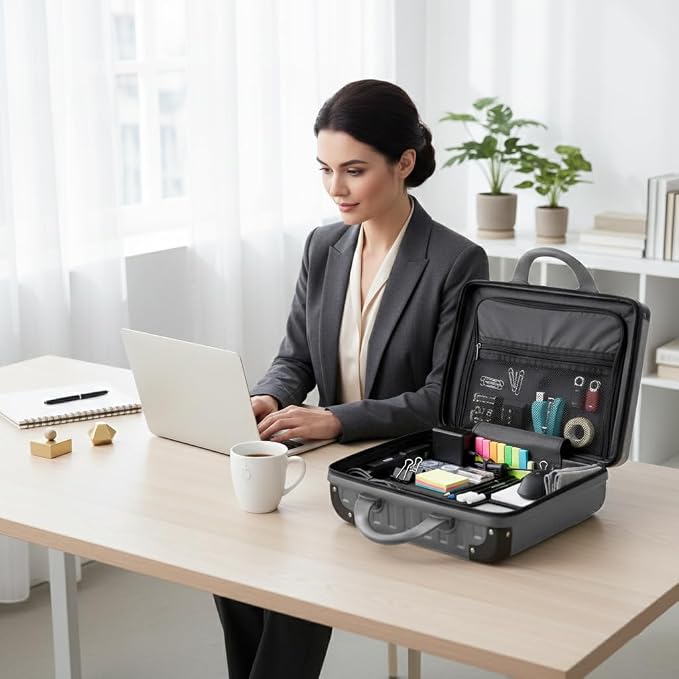 14 Inch Portable Waterproof Hard Shell Travel Makeup Case (Gray) | with Lock, ABS Scratch-Proof, Carrying Cosmetic Organizer Case with Elastic Band, Mini Suitcase Vanity Case for Women Girl - Image 9