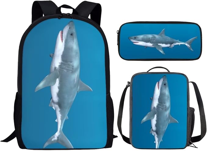 Kids Novelty Animal Backpack and Lunch Box for Boys Girls Student Lightweight 17 Inch School Shark Backpack with Lunch Bag Pencil Case Kids Comfy Padded Black Large Bookbag - Image 2