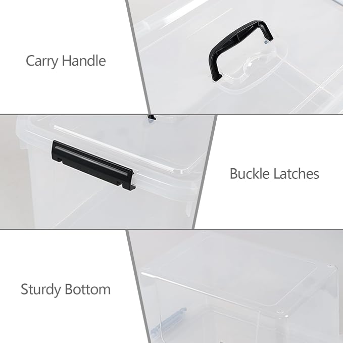 20 Quart Plastic Clear Latching Storage Bins with Lids, Set of 4 | Clear Plastic Storage Box - Image 2