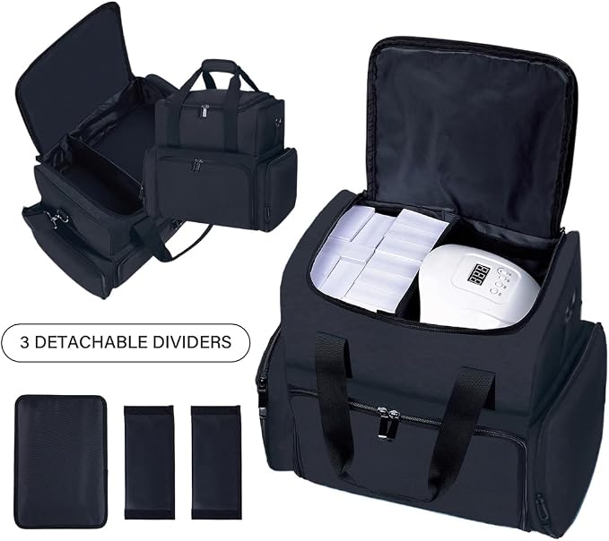Large Makeup Bag Double Layer with 3 Removable Case,Black | Large Makeup Bag with 3 Removable Case and 2 Removable Dividers Double Layer Travel Cosmetic Makeup Brushes Storage Section - Image 4
