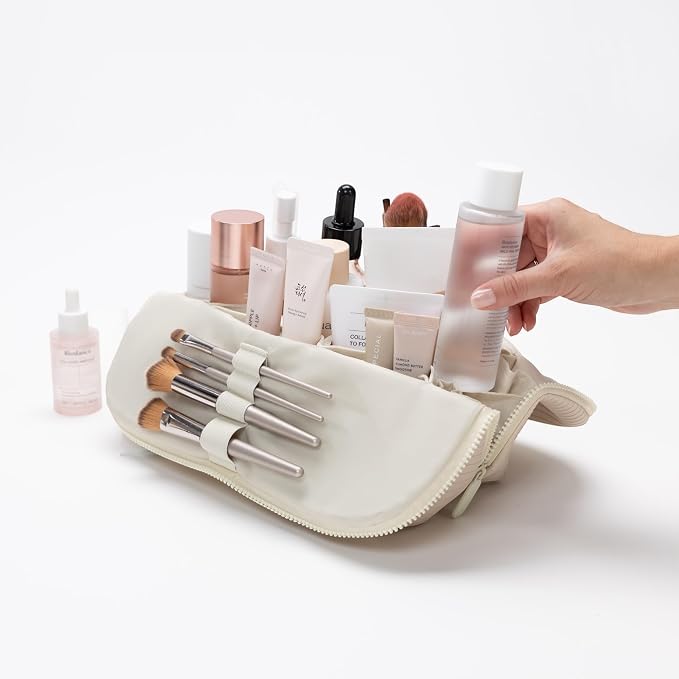 THE VERTI-Vertical Waterproof Makeup & Toiletry Bag | 23-Pocket Organizer with Upright, Fold-Down Design for Skincare, Toiletries & Essentials (Shell) - Image 2