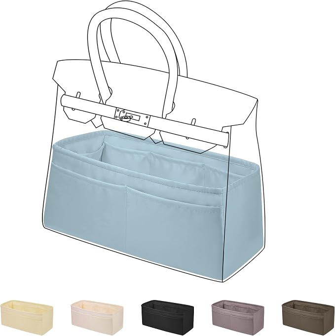 DGAZ Silk Purse Organizer Insert for Birkin Bag(Azure,BK20) | Soft and Lightweight,Perfect Fit,Multi-pocket Storage,Bag Protector,Luxury Bag Care,Handmade,for Smooth Bag Organizer by DGAZ