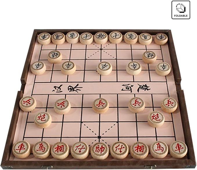 15 inch Chinese Chess Set with PU Leather Foldable Board Xiangqi Portable Chinese Chess Game Set Strategy Xiang Qi Board Games for 2 Players for Adults Family