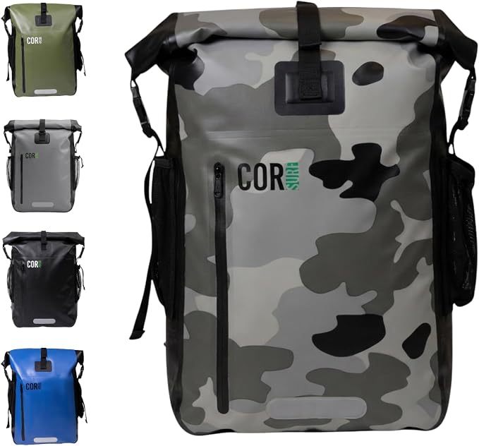 COR Surf Waterproof Backpack with Laptop Sleeve | Heavy Duty Hiking, Kayak Dry Bag Backpack | Roll-Top Closure (40L Camo) by CORSurf