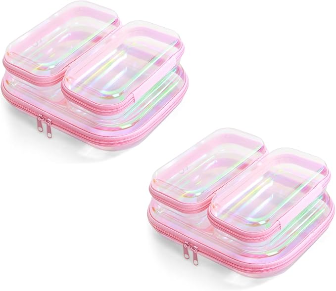 Clear Hard Shell Zipper Case, Surface scratch resistant material, Portable Cosmetic Bag with Zipper, Diaper Bag Organizing Pouches, Hard Plastic Case, Clear Bags for Organizing, Pink （6 Pcs） by Unknown