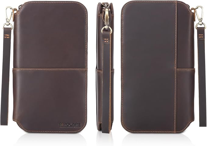 Polare Full Grain Leather Family Passport Holder Travel Wallet and Documents Organizer RFID Blocking Case Fits 6 Passports (Dark Brown with AirTag Slot) - Image 8