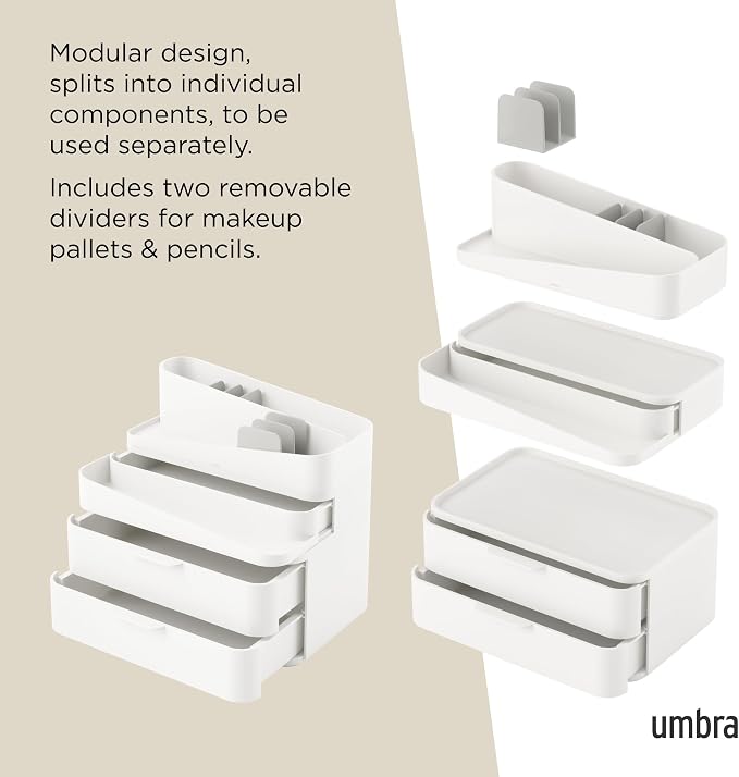 Umbra Glam Cosmetic Organizer, Versatile Storage Container With Removable Insert for Bathroom, Office and More, Large, White - Image 5