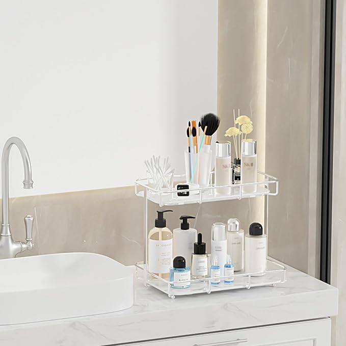 Bathroom Organizer Countertop Perfume Organizer Makeup Organizer Cosmetics Storage Display Rack Vanity Tray Dresser Stainless Steel Gold Shelf White Marble Ceramic Tray - Image 7