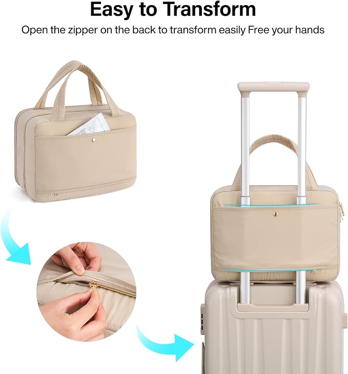Hanke Hanging Travel Toiletry Bag for Women with Jewelry Organizer Compartment, Travel Essentials Toiletries and Makeup Bag, Water-Resistant & Stain-Resistant with Trolley Strap (Apricot) - Image 8