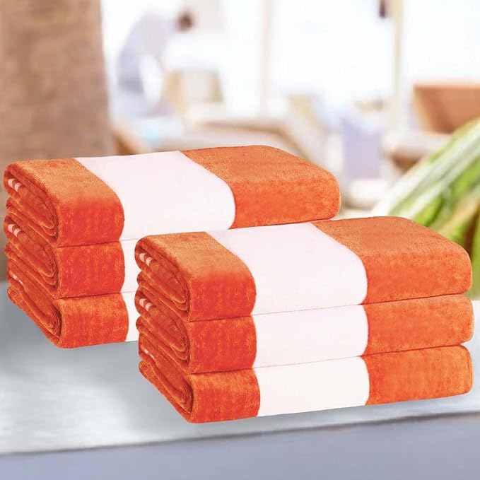 Superior Cotton Striped Beach Towels, Colorful Towels for Adult, Kid, Pool, Swimming, Sand, Travel, Large Oversized, Absorbent, Fast Drying, Bath Basics, Cabana Collection, Set of 6, Orange by SUPERIOR