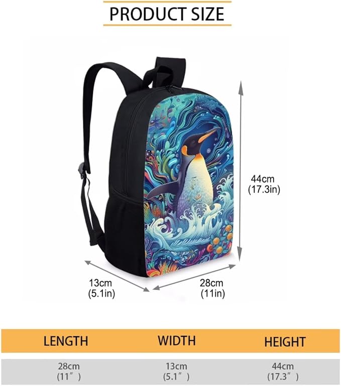 17 Inch Animal Print School Backpack And Lunch Box Set for Kids Lightweight Undersea Penguin Backpack for Boys Girls Sturdy School Bag with Insulated Lunchbox Pencil Case Student Bookbag - Image 7