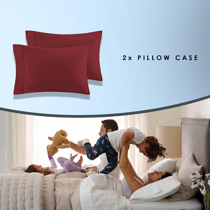 Pizuna 100% Luxury Cotton King Size Pillow Case Rio Red, 1000 Thread Count 100% Long Staple Cotton Sateen Pillowcase, Pillow Covers with Stylish 4" Hem (Combed Cotton King Pillowcase Set of 2) - Image 4