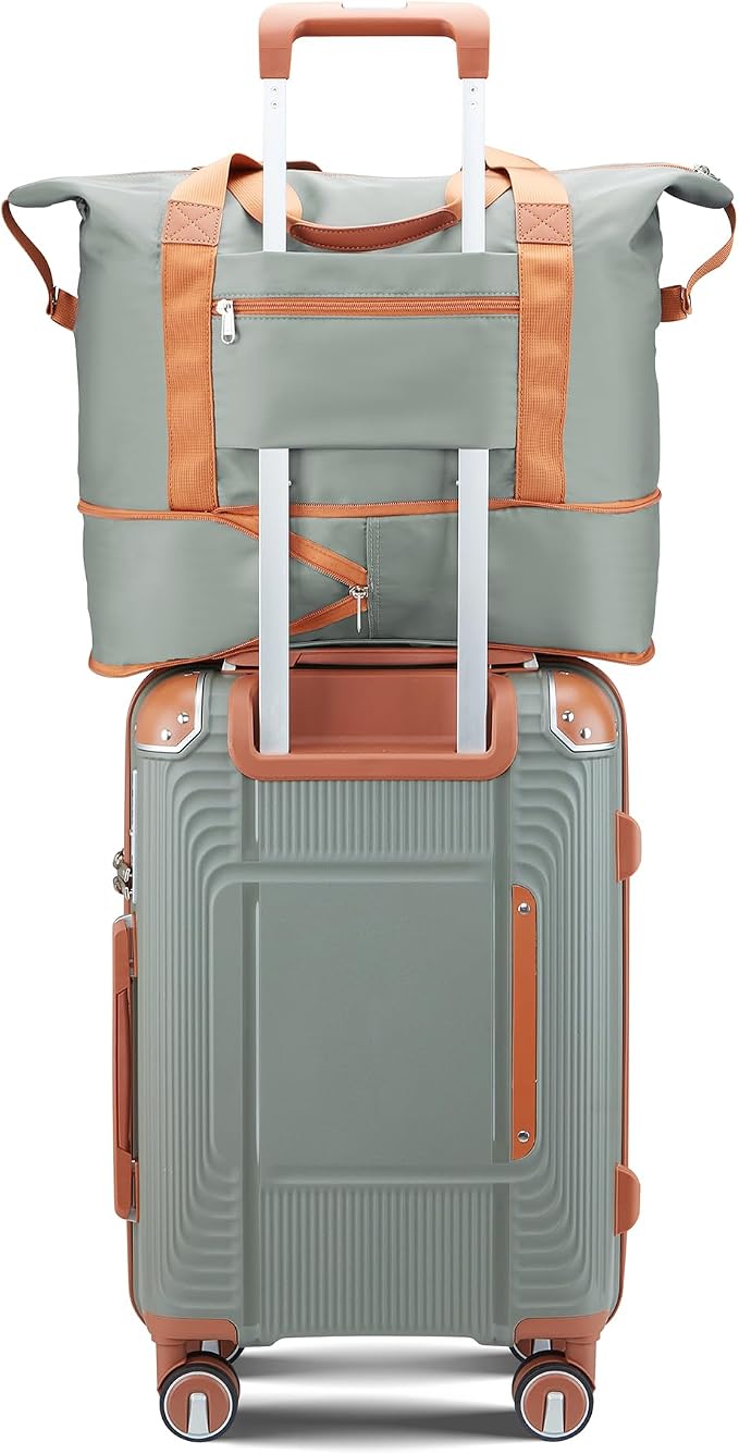5 Piece Luggage Sets PP Hardshell with Duffel & Toiletry Bag, Carry-on Suitcase Set (20/24/28) with Detachable Spinner Wheels, YKK Zippers & Corner Guards, Lightweight TSA Lock (Sage Green) - Image 8