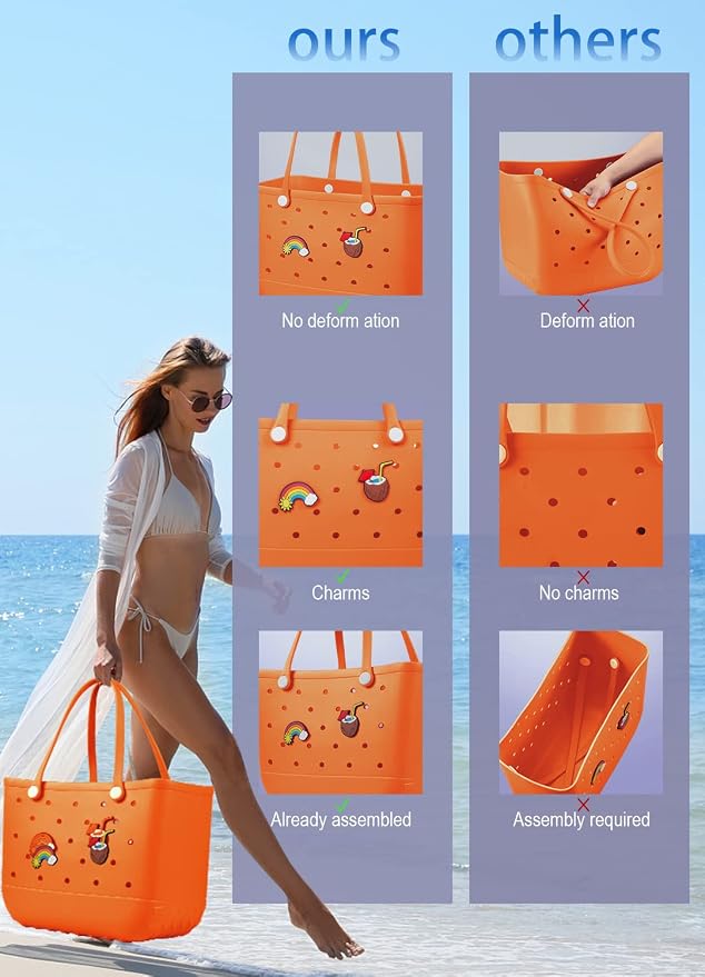 Baonat Beach Bag Rubber Tote Bag - Waterproof Travel Bag for Women Washable Tote Bag Handbag for Sports Beach Market Pool - Image 5