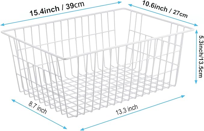 iPEGTOP Wire Storage Freezer Baskets, Set of 6 Large 15.4" Farmhouse Organizer Storage Bins Fridge Basket Rack with Handles for Kitchen Cabinets, Pantry, Office, Bathroom Organization - White - Image 2