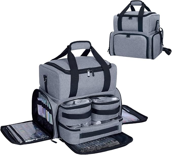 Large Makeup Bag Double Layer with 3 Removable Case,Grey | Large Makeup Bag with 3 Removable Case and 2 Removable Dividers Double Layer Travel Cosmetic Makeup Brushes Storage Section by UOZL