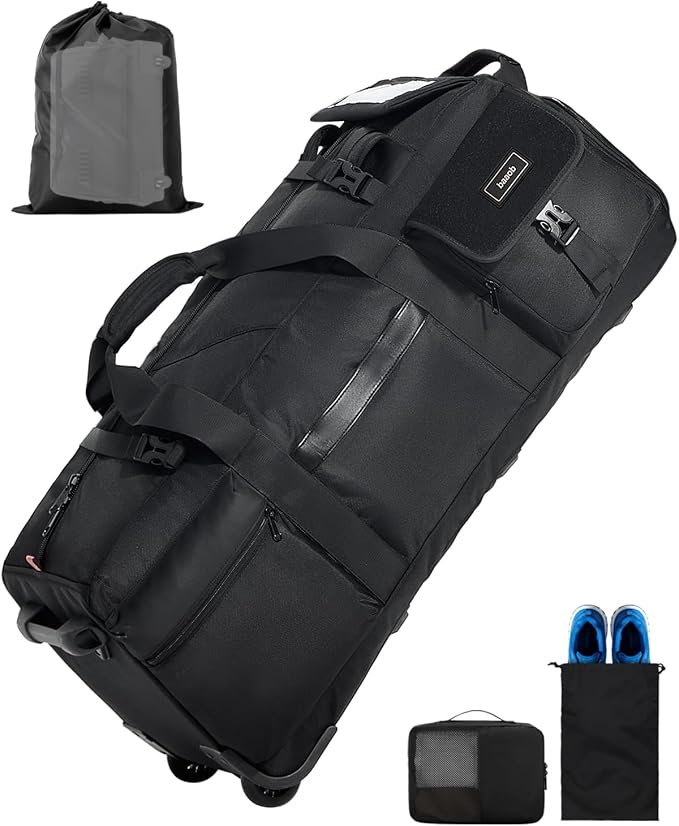 100L Rolling Duffel Bag with Wheels, Foldable Extra Large Travel Duffle Backpack, Heavy Duty Luggage Bag with Shoe Compartment for Moving, Camping, College Move-In, Hospital, Sports Gear by baaob