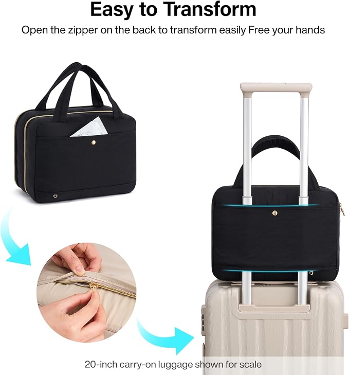 Hanke Hanging Travel Toiletry Bag with Jewelry Organizer, Black | Large Capacity, Holds Full-Size Bottles, Water & Stain Resistant, 360° Swivel Hook, Trolley Sleeve, Women's Makeup Organizer - Image 8