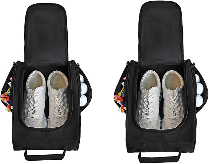 Goloni 2 Pcs Golf Shoe Bag for Men & Women, Padded Travel Shoe Bag with Side Accessory Pockets,Sport Shoe Carrier for Golf Shoes,Socks,Tees & Balls,Durable & Lightweight Design(Black) by GoloniYourStyleYourRule