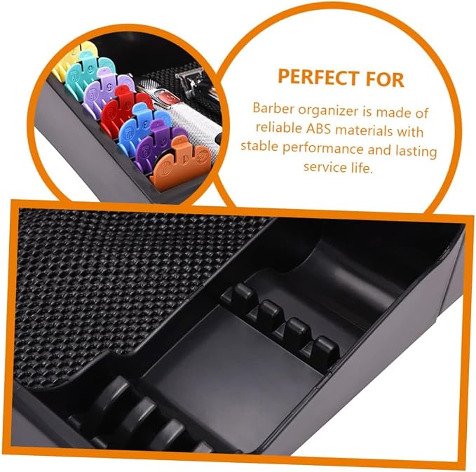 Stylist Tool Box Organizer,Clipper Professional Station Salon Clippers Portable Notches with Scissors Storage Case Organizer Tray Tools Hair for Barber Keeper Trimmer Holder Haircut Razor (Black) - Image 4