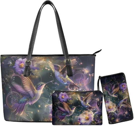 Women Purse Handbags Wallet Sets Leather Shoulder Tote Bag for Women,Top Handle Purse with Wrist Wallet Bag by Unknown