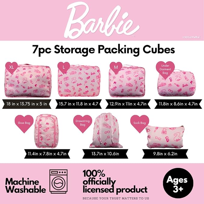 Collectibles Barbie Beauty 7 Piece Soft Storage Organization Packing Cubes Travel Set (Officially Licensed Product) By Franco - Image 2