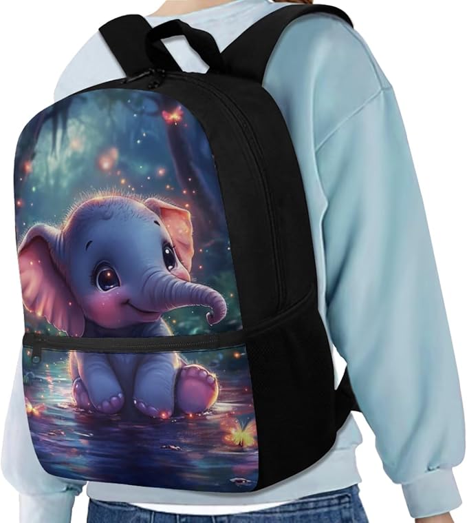 Cute Elephant Backpack for Kids Girls Backpack with Lunch Box Water Bottle Holder with Strap and Soft Pencil Case 4PCS Set Elementary Bookbag with Front Pocket 17 inch Sturdy School Bag - Image 2