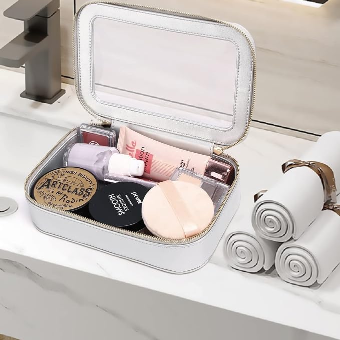 Pinkmik Clear Makeup Bag Transparent Travel Case for Cosmetics and Toiletries Women's Clear Car Bag with Zipper (Gray, Small) - Image 3