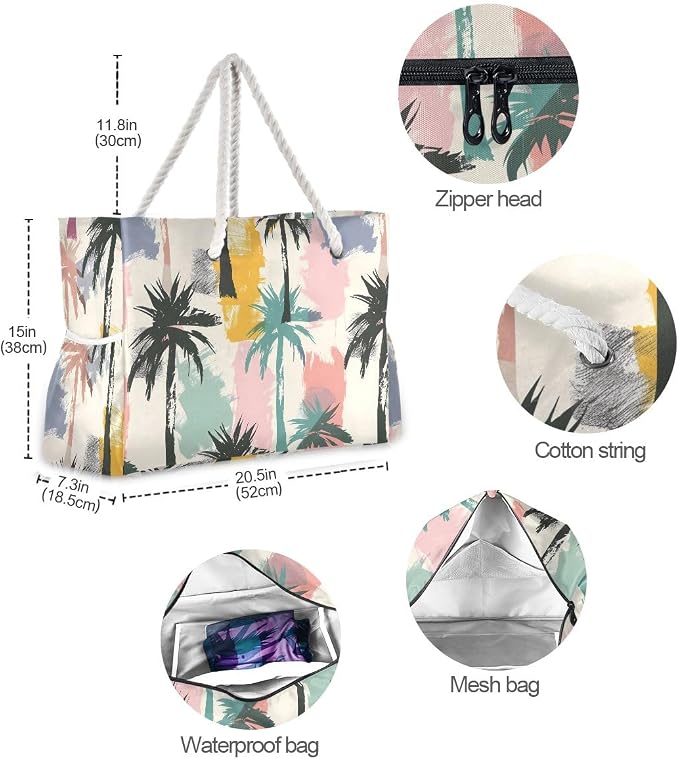 senya Large Beach Bags Totes Swim Canvas Tote Shoulder Bag Water Resistant Bags for Gym Travel Daily - Image 5