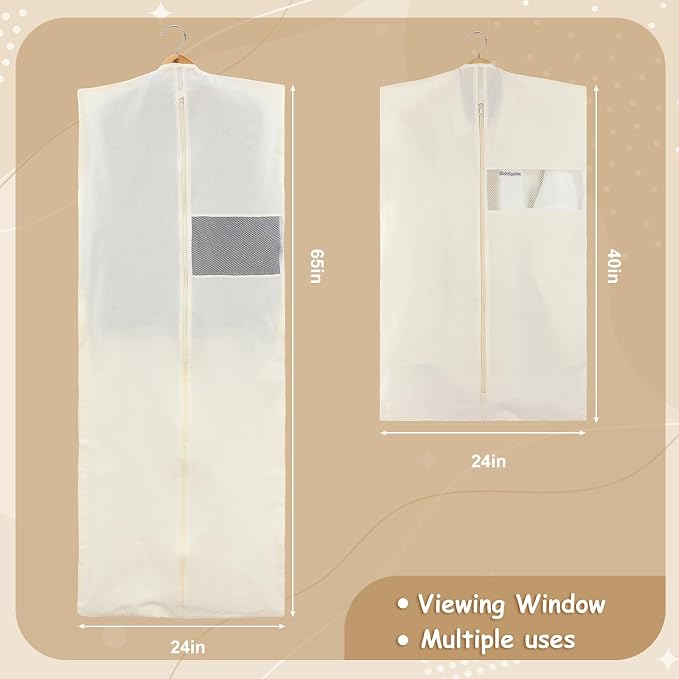 Aliceset 6 Pcs 40'' and 65'' Cotton Garment Bags for Hanging Clothes Canvas Suit Bags for Clothes Coats Jackets Shirts Closet Storage Travel Gusseted Hanging Garment Cover - Image 2