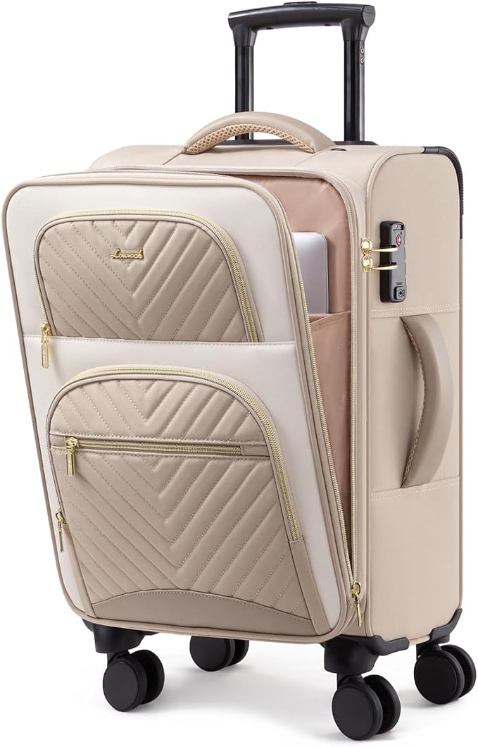 LOVEVOOK Carry on Luggage 22x14x9 Airline Approved, Waterproof Carry on Suitcase with 3 Pouches,Lightweight Softside Underseat Travel Luggage with 360° Spinner Wheels,TSA Lock for Travel Business by LOVEVOOK
