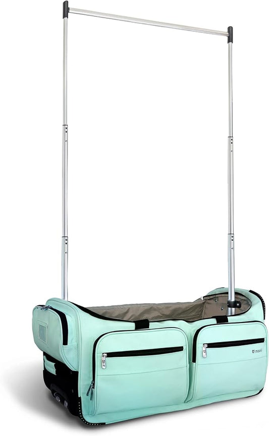 Mavii Dance Bag with Garment Rack, 28 Inch Rolling Duffel, Ideal for Competitions & Travel, Water-resistant/Wipe-clean Fabric, Lightweight Aluminum Rack, Wheeled Upright Luggage, Mint by Ecogear