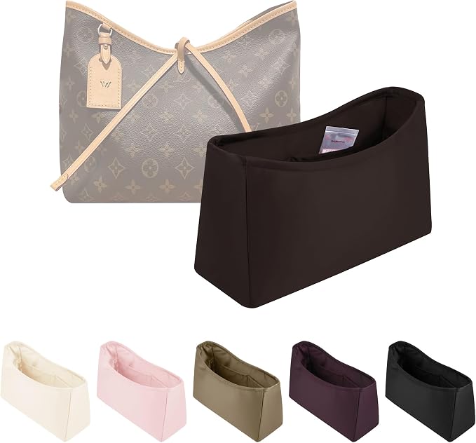 Purse Organizer for LV CarryAll PM, Chocolat | Tailored Fit, Multiple Pockets, Lightweight Satin, Purse Essentials, Ideal for Travel, Shopping, and Daily Use by KINGSINBAG