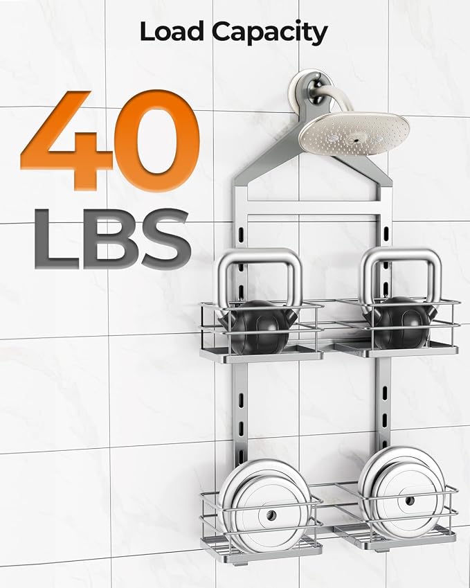 ODesign 2 Tier Shower Caddy for Handheld Shower Heads Anti-Swing Silver | No drilling required,comes with removable hook and storage box,suitable for handheld and wall-mounted showerheads - Image 9