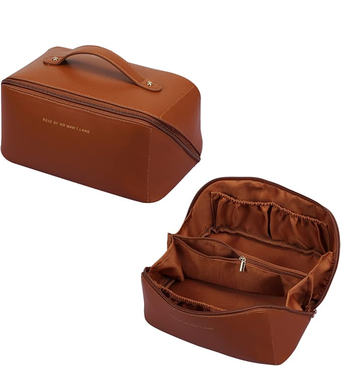 CORIOS Toiletry Bag For Women Portable Make Up Bag Waterproof Wash Bag PU Leather Cosmetic Bag Bathroom Shower Bag Multifunctional Travel Organizer For Shampoo, Cosmetics, Toiletries Brown by CORIOS