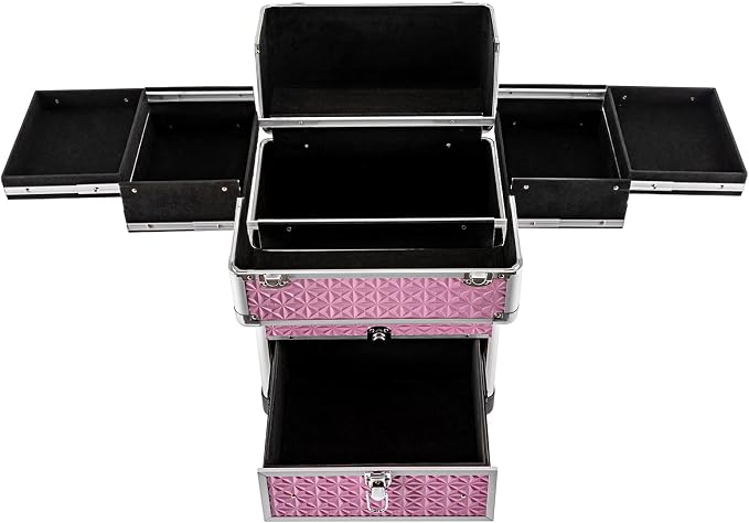 Rolling Makeup Case Cosmetic Train Cases 4 Tray with Sliding Rail Rolling Makeup Cart Cosmetic Trolley 3 Tier Travel Case Salon Barber Case for Makeup Tattooist Nail Tech Hairstylists - Image 6