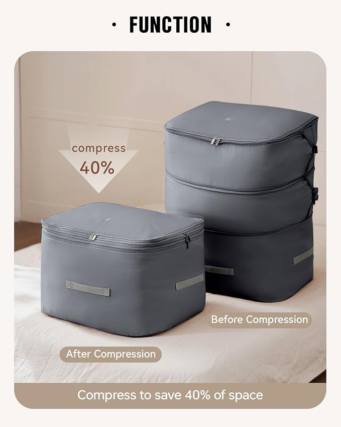 Eachy 2-Pack Comforter Storage Bag Blanket Storage Bags, Compression Storage Bags for Blanket Comforter, Ultra Space Saving Self Compression Organizer - Image 6