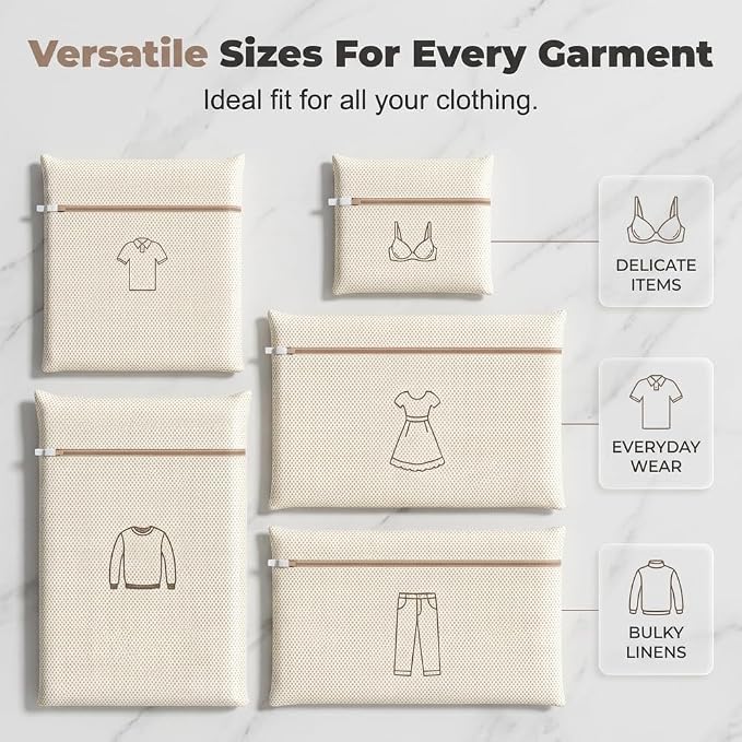 Mesh Laundry Bag Set, Durable Fine Mesh Wash Bags with Smooth Zipper, Multi-size Delicates Washing Pouch for Underwear Bra Socks Clothes Shoes, Ideal for Home Dorm Travel Storage Organizer (6PCS) - Image 2