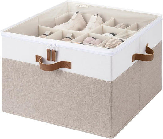 StorageWorks Shoe Organizer for Closet, Fits up to 16 Pairs, Shoe Cubby Storage Containers with Adjustable Dividers and Clear Cover, Brown & White by StorageWorks