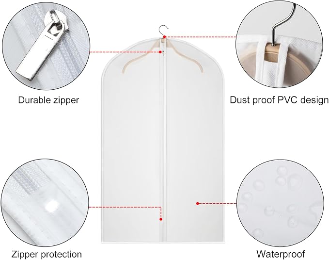 Garment Bag Suit Bags for Storage with Zipper 40 inches Clear Dust-Proof Clothes Cover Bag for Suit, Coat, Dress Closet Clothes Storage- Set of 20 [Upgraded Version] - Image 4