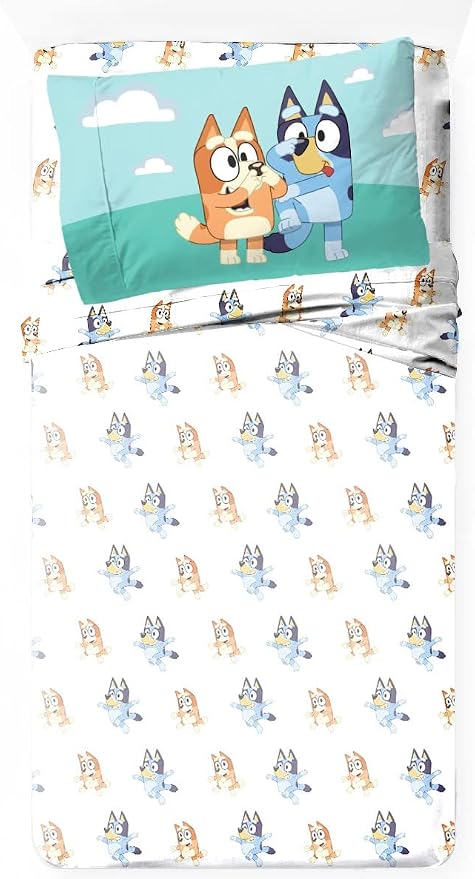 Jay Franco Kids Sheet Set with Fitted, Flat Sheets & Pillow Cover - Ultra-Soft Bedding with Pillowcase for Room Decor, White - Bluey, 3 Piece Twin - Image 2