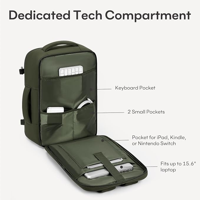 mibasies 30L Travel Backpack for Women & Men: Carry On Luggage Flight Approved, TSA Laptop Backpack with Water Bottle Pocket, Personal Item Bag Fits 15.6" Laptop for Weekender Business - Deep Green - Image 5