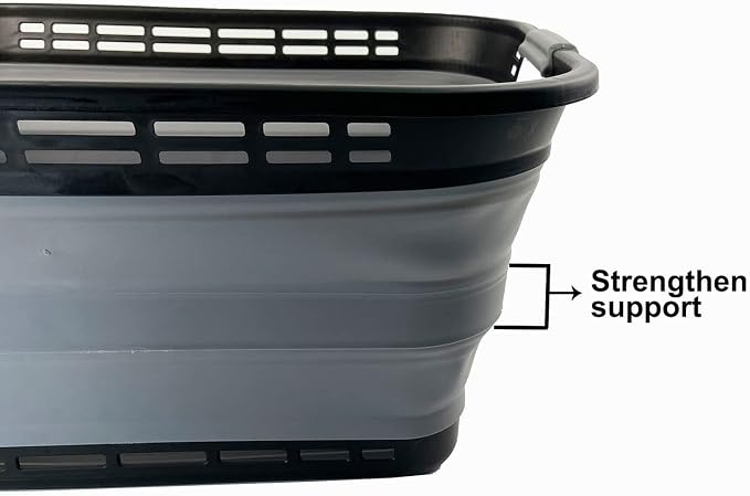 SAMMART 42L (11 Galloons) Collapsible Plastic Laundry Basket - Foldable Pop Up Storage Container/Organizer - Portable Washing Tub - Space Saving Hamper/Basket [BPA Free] (Black/Frost Grey) - Image 4