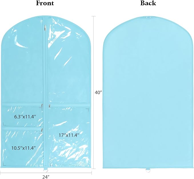 Univivi 40 Inch Girls Garment Bags for Dance Costumes, Dance Competition Garment Bag with 3 Medium Clear Zipper Pockets for Dance Essentials and Accessories, Dance Shoes (Blue) - 4 Pack, UN0752 - Image 2
