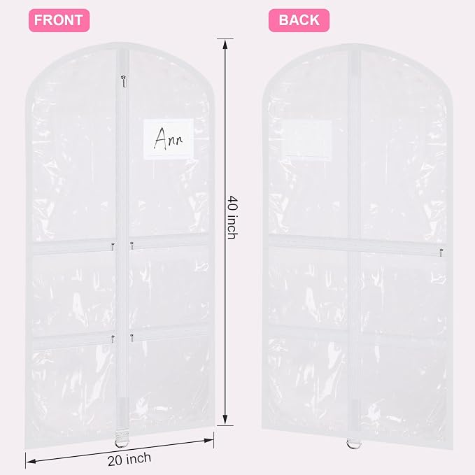 Geelin 14 Pcs Garment Bags for Dance Costumes PVC Clear with Zippers 20 x 40 Inch Garment Bag with Pockets Dance Costume Organizer Carrier for Storage Cover for Adult(Translucent White) - Image 2