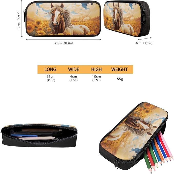 Coloranimal Aztec Western Horse 3Pcs Backpack Set Sunflower School Bag Lightweight Book Bag Mini Lunch Bag Pencil Case for Teen Boys Girls Rucksack - Image 4