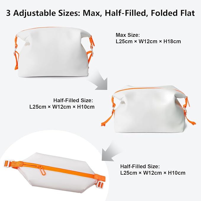 Vomgomfom 6L 13 Inch Silicone Toiletry Bag, Waterproof Leakproof Travel Cosmetic Organizer, Adjustable G-Buckle Compression Dopp Kit, Foldable Makeup Bag for Women & Men (White, 13" 6L) - Image 5