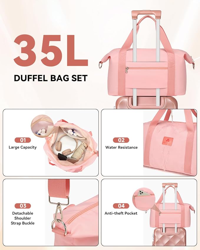 Somago 2 PieceLuggage Set (20"/24") with Duffel Bag and Toiletry Bag, Carry On Luggage Airline Approved with YKK Zipper TSA Lock ABS Hardside Luggage Spinner Wheels - Image 5
