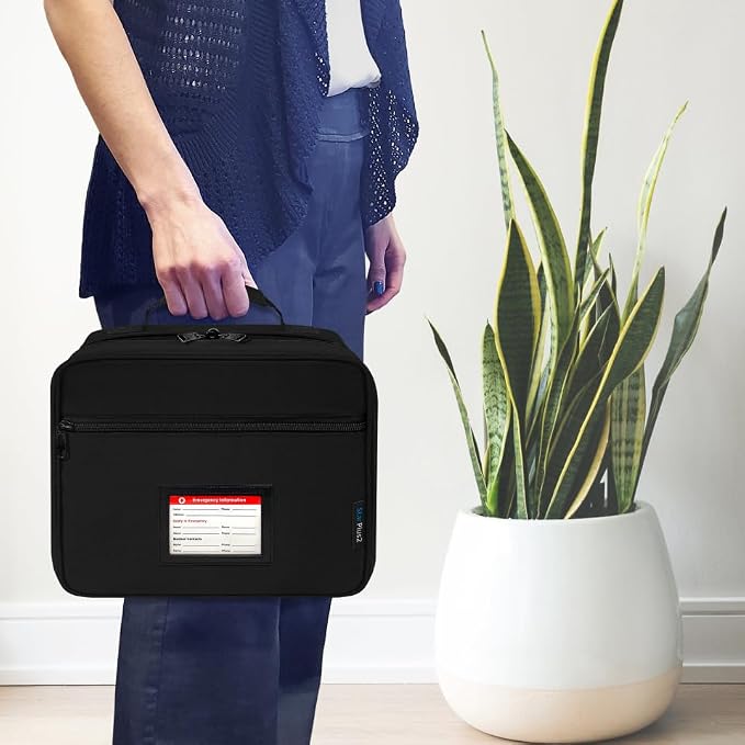 Large Pill Bottle Organizer & Medicine Bag, Emergency Card, Black | Prescription bottle organizer with emergency card, 10 pockets and padded storage for medications, supplements, vitamins - Image 7